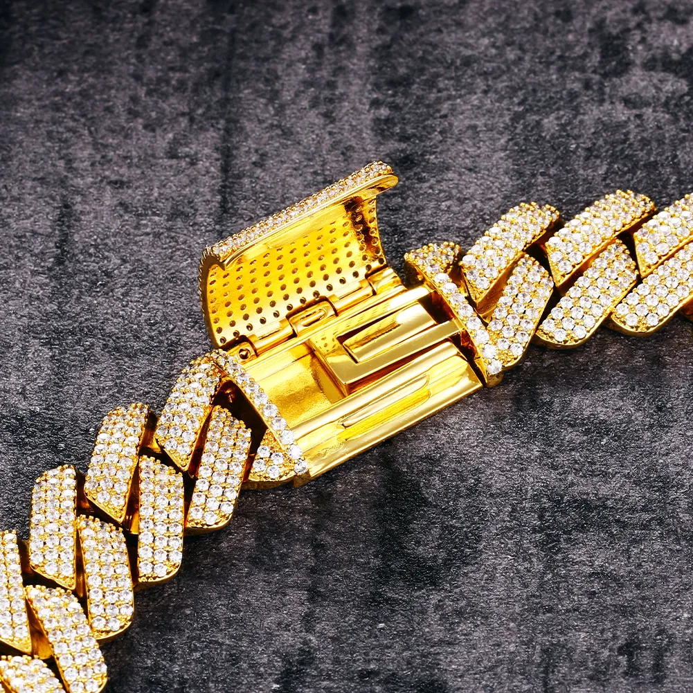 Luster Jewelry 20mm trendy sterling sier gold plated necklace moissanite cuban link for men_voghion.com