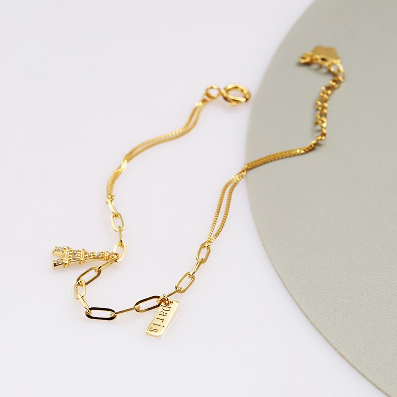 Sterling Silber Überzogene Gold Eiffelturm Anhänger Armband Weibliche Nische Design Gefühl Neue Mode_voghion.com