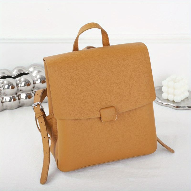 Kleiner, einfarbiger Rucack aus echtem Leder für Damen, modischer, lässiger Daypack, stylische Pendlertasche_voghion.com