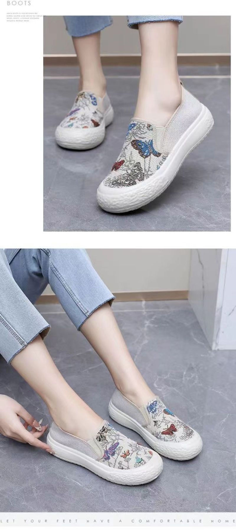 2024 spring new women's round head slip-on canvas women breathable soft sole student lazy single shoes_voghion.com