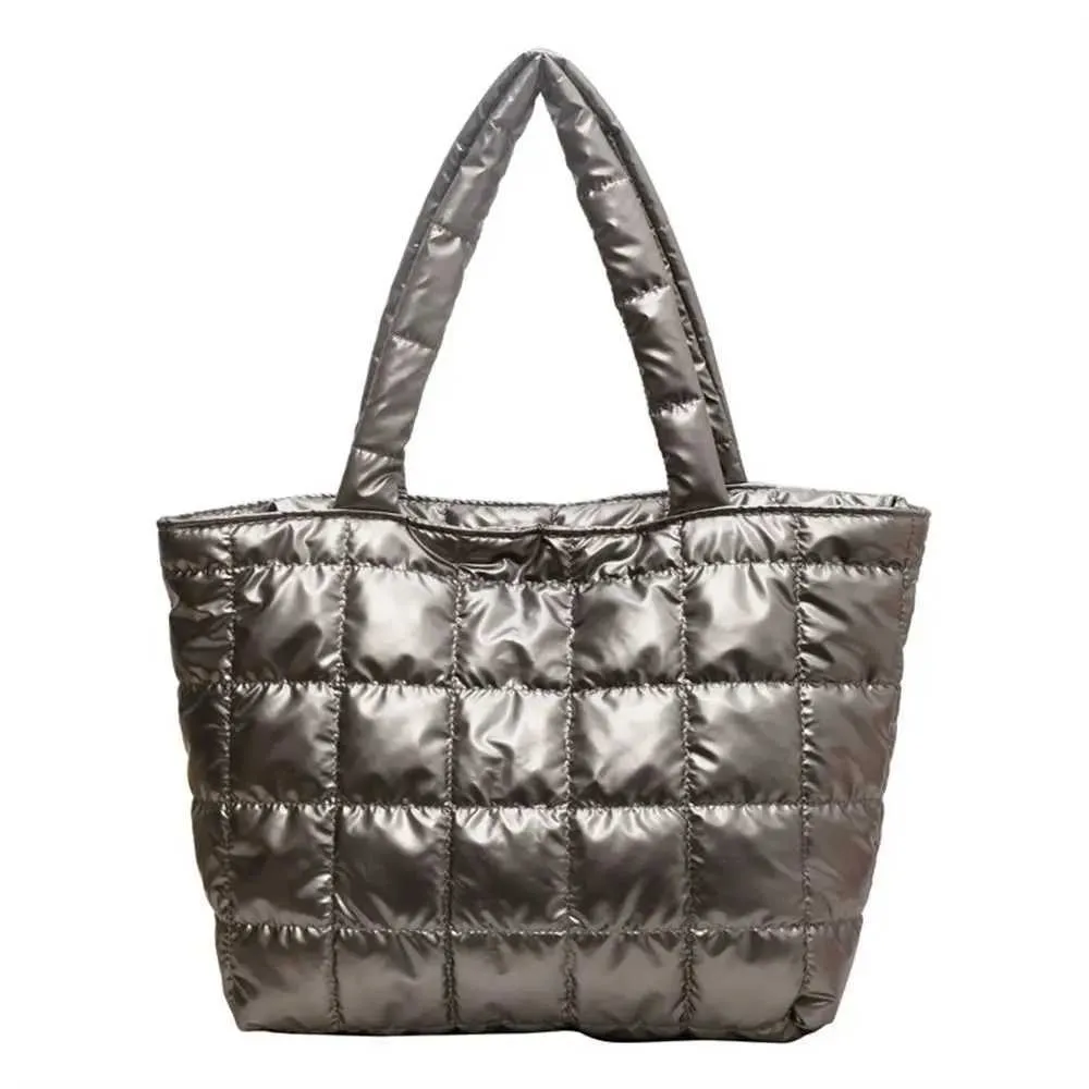 Women's Quilted Tote Bag Large Capacity Winter Shoulder Handbag_voghion.com