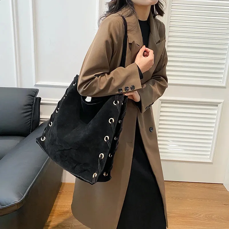 Ladies Handbags Brown Bags Tote Suede Leather Shoulder Women Top Handle Bag Female Sac A Main 240924_voghion.com