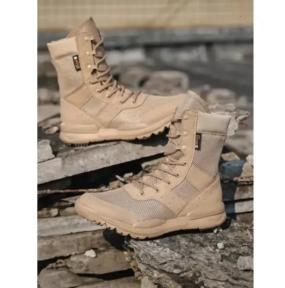 Summer Breathable Desert Hiking Mens High Top Outdoor Climbing Mountaineering Shoes Lightweight Boots 240628_voghion.com