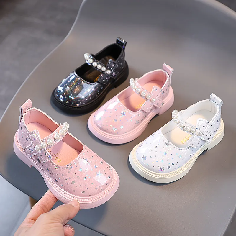 Jenter Vår Småbarn Barn Mote Prinsesse Festsko Barn Uformelt Lakkert Skinn Perler Stjernesko Myke Såler Størrelser_voghion.com