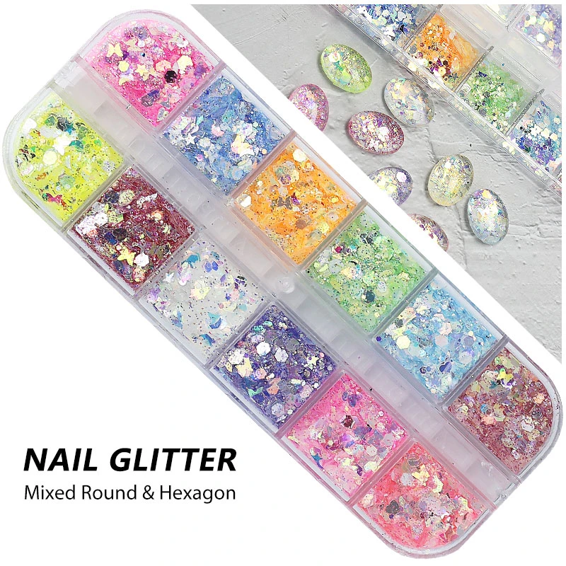 Arte Clavo Spangles Nail Glitter Flakes Sequin 12 vnt in 1 Rose Gold Silver DIY Butterfly panirimo milteliai akriliniams nagams_voghion.com