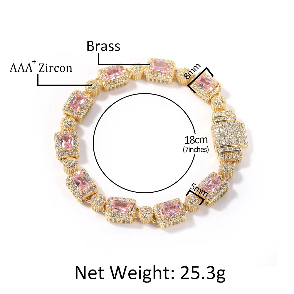 Hip Hop Koper Ingelegd Roze Zirkoon Tennis Armband Mannen Vrouwen Dia Gemengd 7inch 8inch Kristal Armbanden Sieraden Accessoires_voghion.com