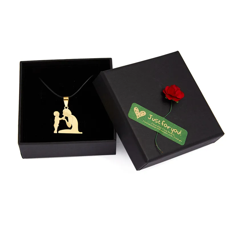 Pendant Necklaces Personality Mothers Day Stainless Steel Mom Necklace For Women Gift Gold Color Chain Baby Leather_voghion.com