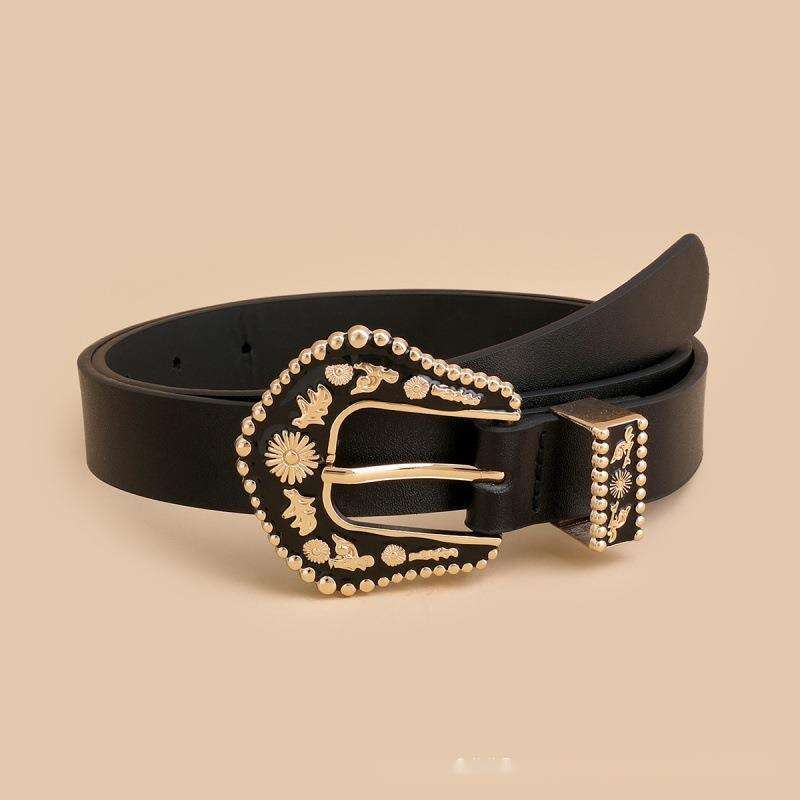New Women's Needle Buckle Belt Black Decorative Carved Punk Style Jeans With Eye Bags For Women_voghion.com