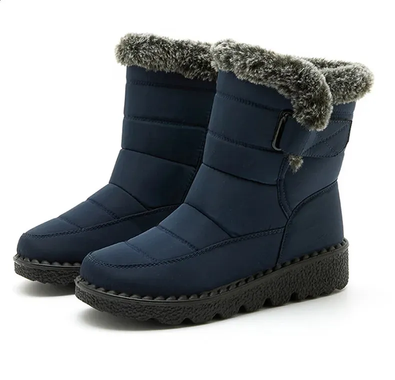 Trend Womens Winter Ankle Low Botas Mujer Waterproof Snow Boots Fur Leather Shoes 241116_voghion.com