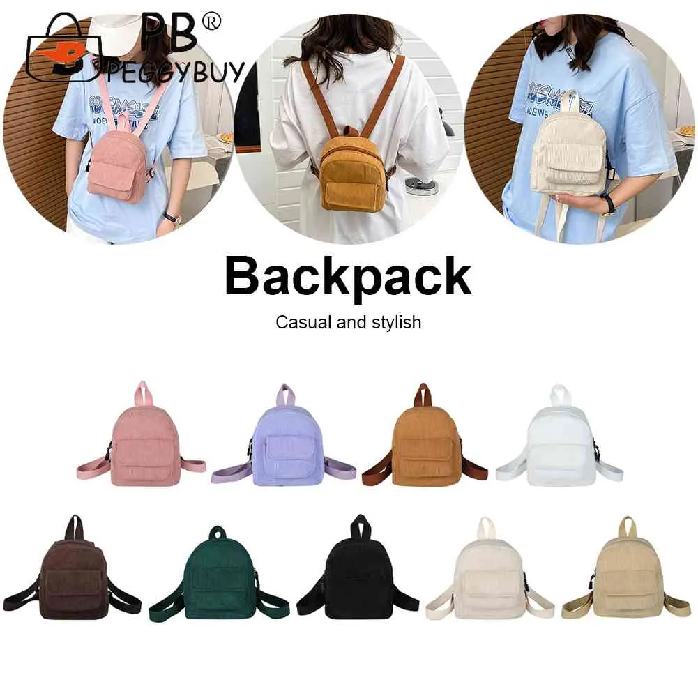 Fashion Women Mini Backpack Corduroy Solid Small Backpacks Simple Retro Casual Student Girls Bookbags Travel Pack_voghion.com