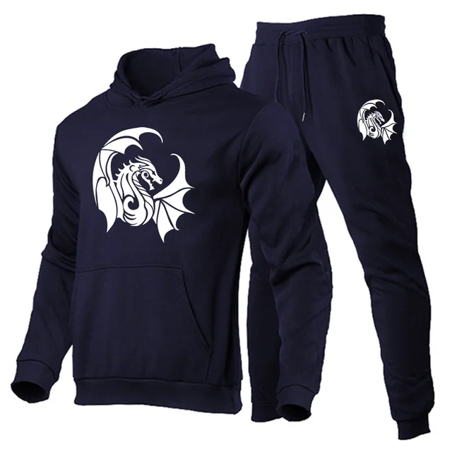 Ensemble 2 pièces sweat-shirt à capuche et pantalon de jogging imprimé dragon occidental pour homme_voghion.com