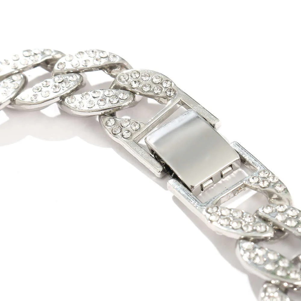 Cuban Link Bracelet Paved With Crystals Hip Hop Style Silver_voghion.com