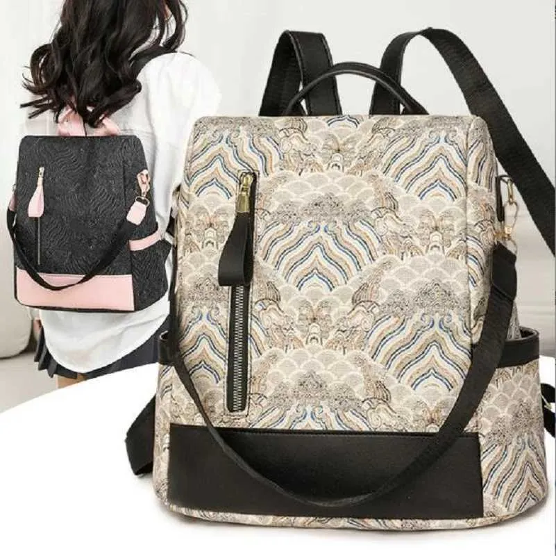 New Womens Fashion Printed Large Capacity Double Shoulder Bags Totes Anti Theft Travel Backpacks Casual Crossbody Bag_voghion.com