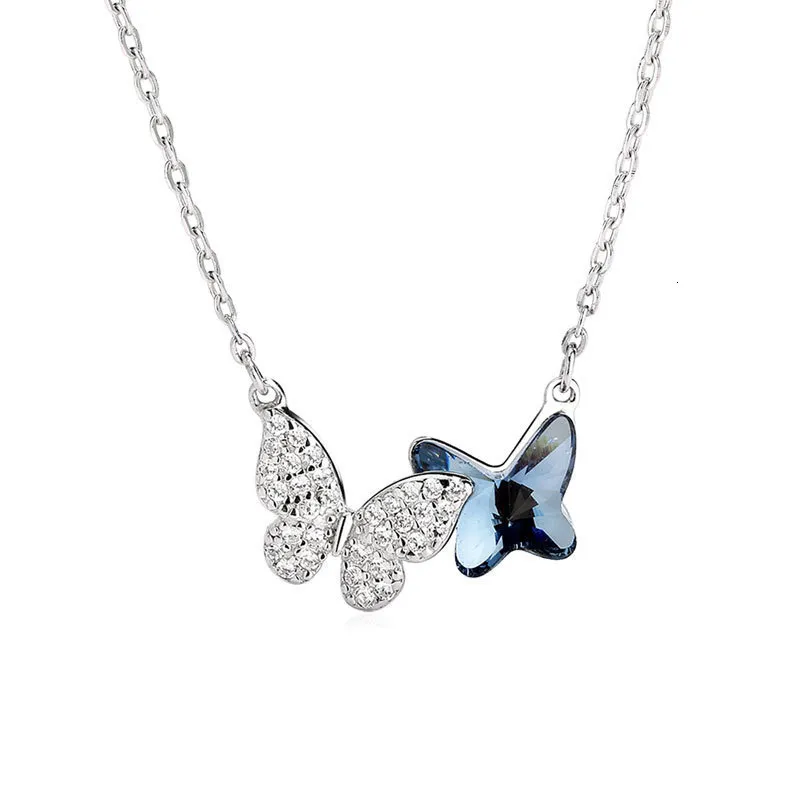 Collane con ciondolo da donna, elegante catena alla moda, a forma di farfalla blu, in argento sterling, collana rotonda 230426_voghion.com