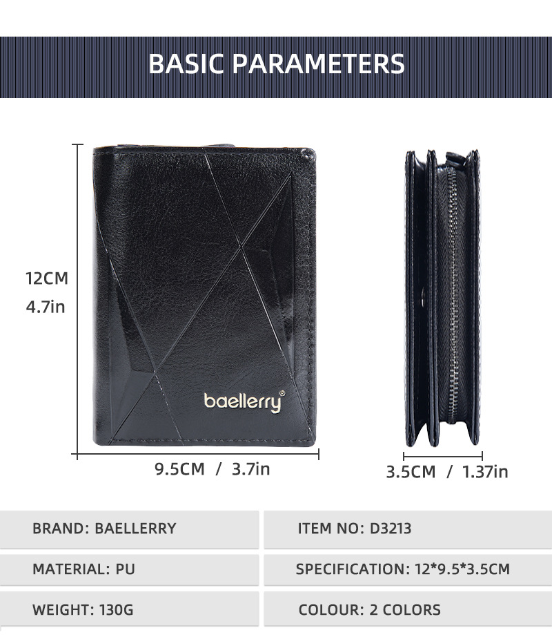 New men's short wallet baellerry multi-card slot zipper wallet retro vertical style wallet men_voghion.com