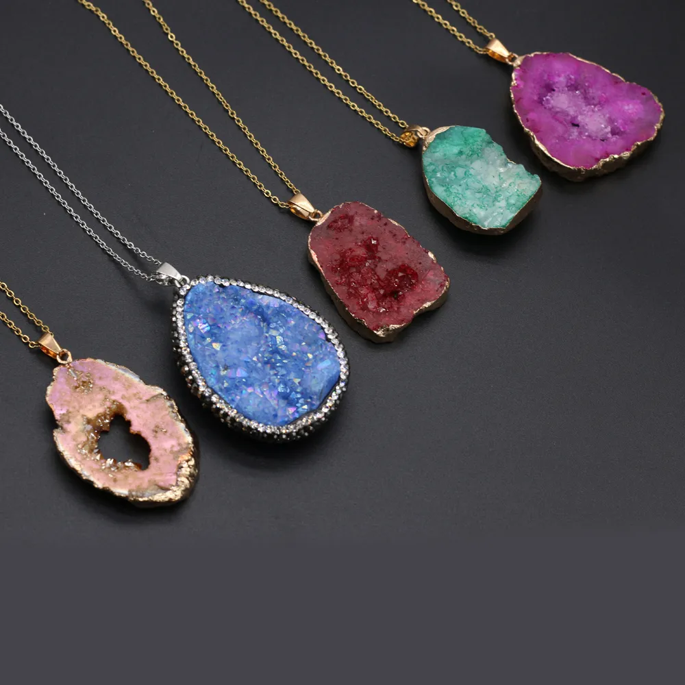 Collane con ciondolo in pietra naturale, agata, cristallo, gemma, collana irregolare all'ingrosso, 3 pezzi per la creazione di gioielli, accessori fai da te_voghion.com