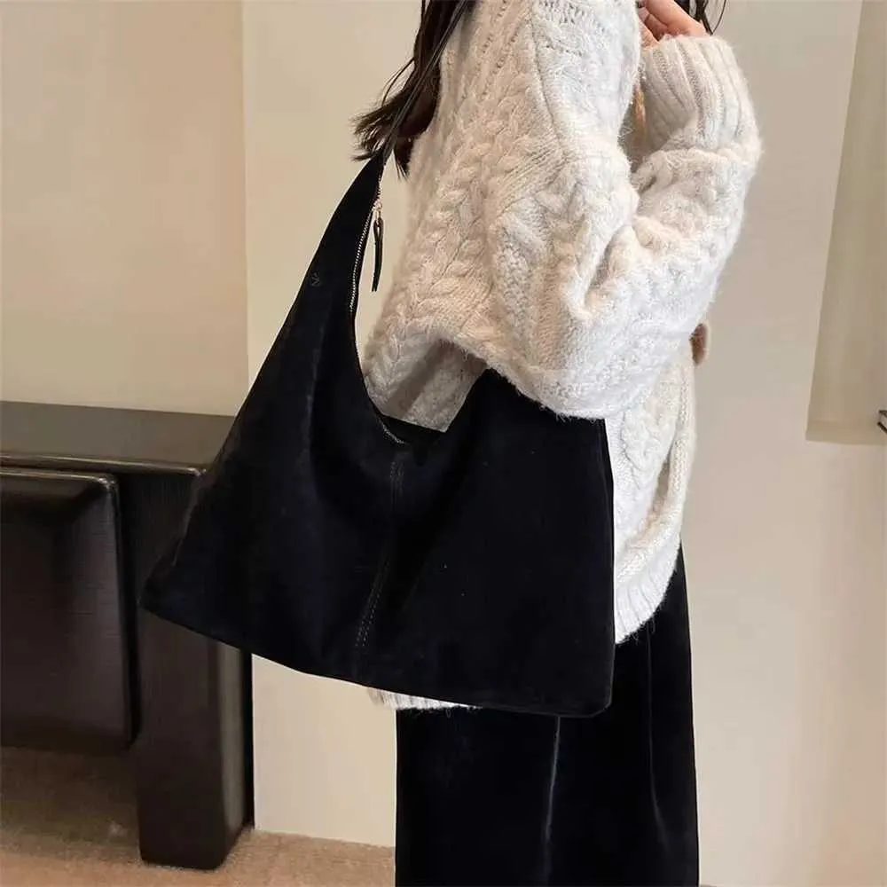 Borse autunnali Borse in pelle scamosciata marrone per donna Borsa a tracolla grande con cerniera SlouchyC241031_voghion.com