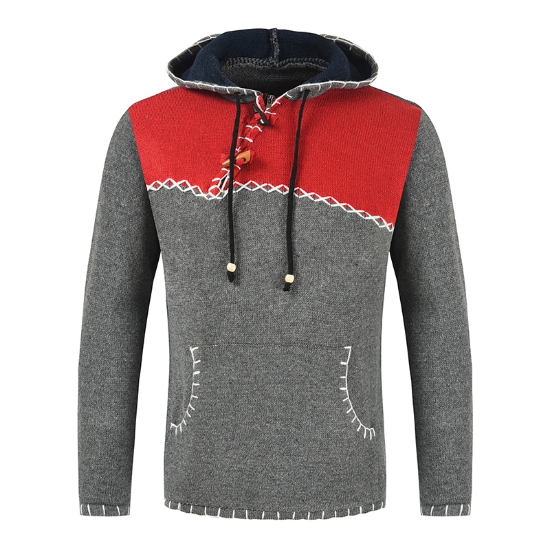 Herbst und Winter Herren neue Casual Patchwork Pullover Langarm Strickpullover Kapuzenpullover_voghion.com