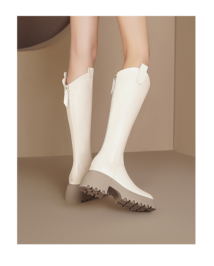 Thick soled Knight boots for women in autumn winter 2024, new knee length V-neck small and elastic high leg boots,_voghion.com