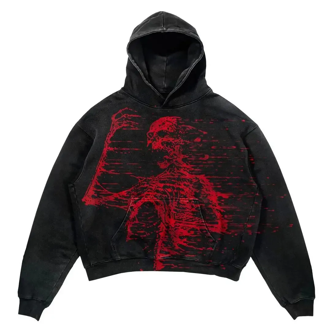 Designer Totenkopf Haruku Übergroßer Buchstabendruck Hochwertiger Hoodie Vintage Streetwear Sweatshirt Goth Jacke Y2k Hoodies Damen 240131_voghion.com