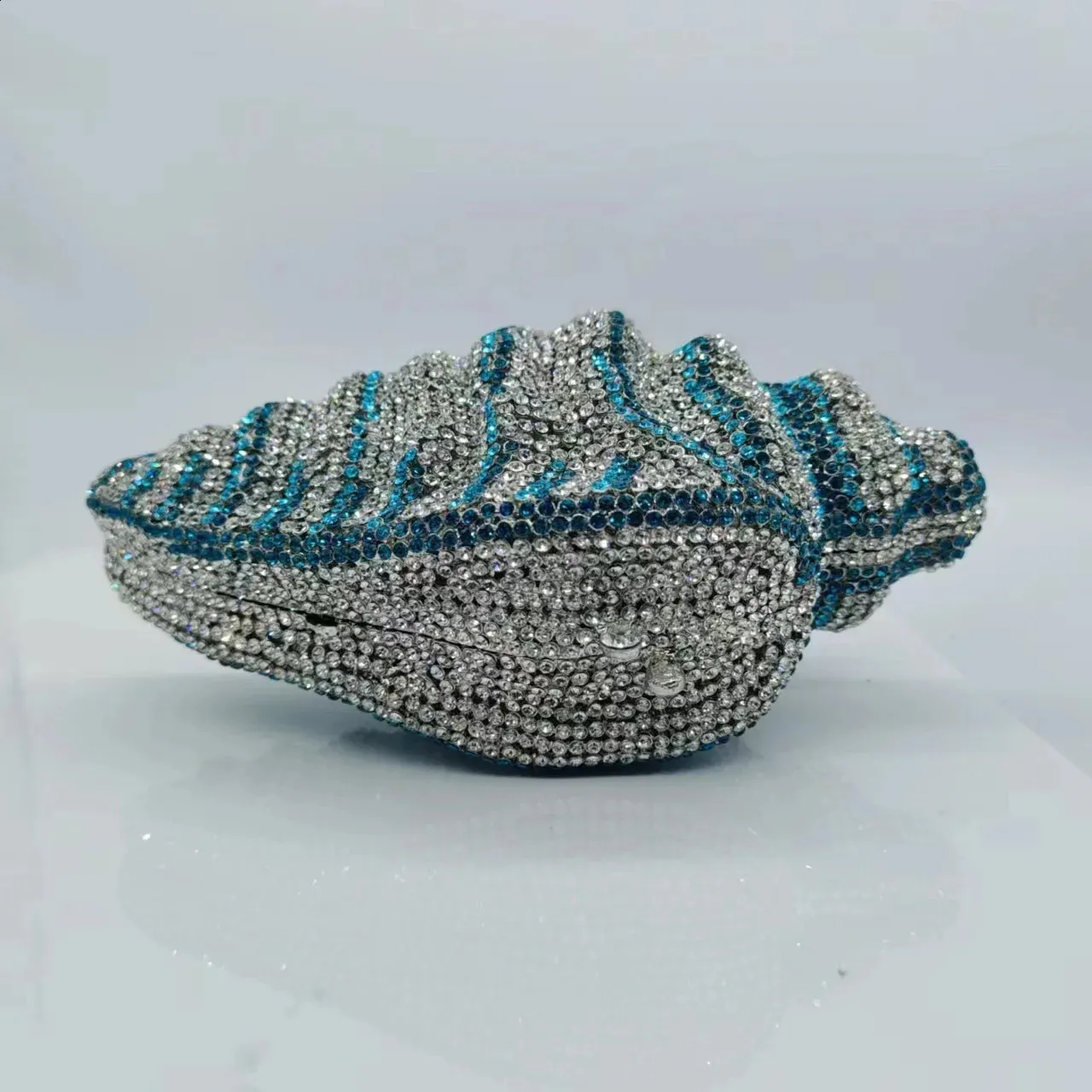 Lady Conch BlueGold Cristalli Pochette Donna Borsa da Sera Matrimonio Dia Borsa da Sposa Festa Rhie Minaudiere 240827_voghion.com