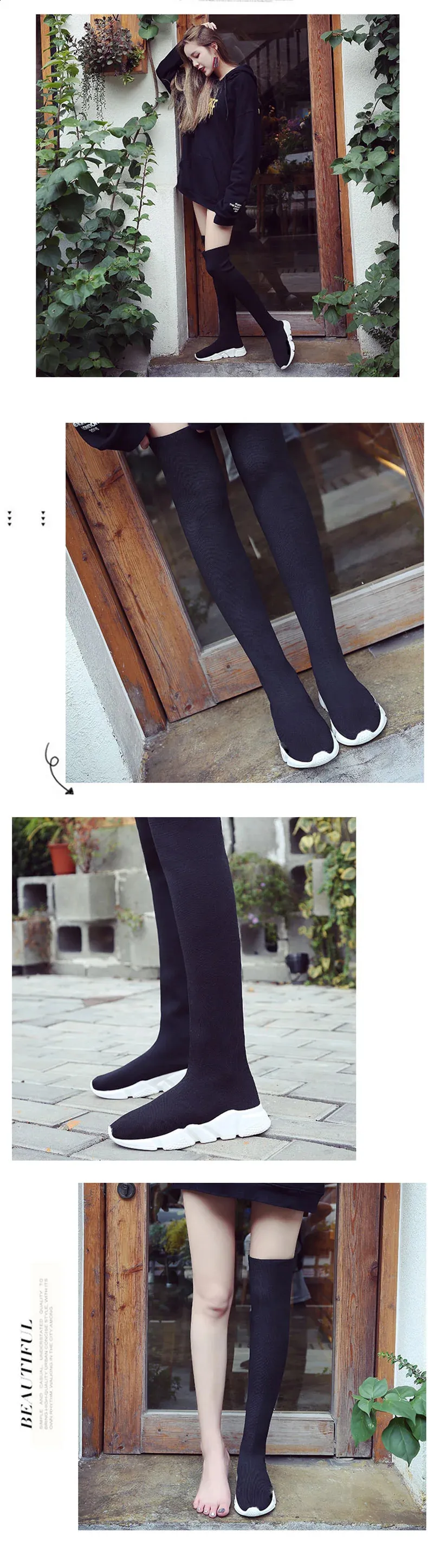 Over Knee Socks Style Fashion Flat Autumn Winter Long Boots Womens Body Shaping Sports Shoes 240911_voghion.com