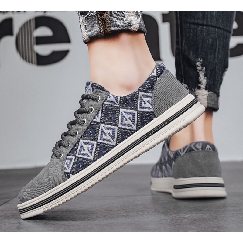 Men's Breathable Canvas Trainers Casual Lightweight Low Top Shoes_voghion.com