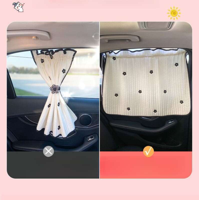 Creative Camellia Flower Printed Embroidered Car Sunshade, Non Punching Suction Cup Type, Rear Universal Version For_voghion.com