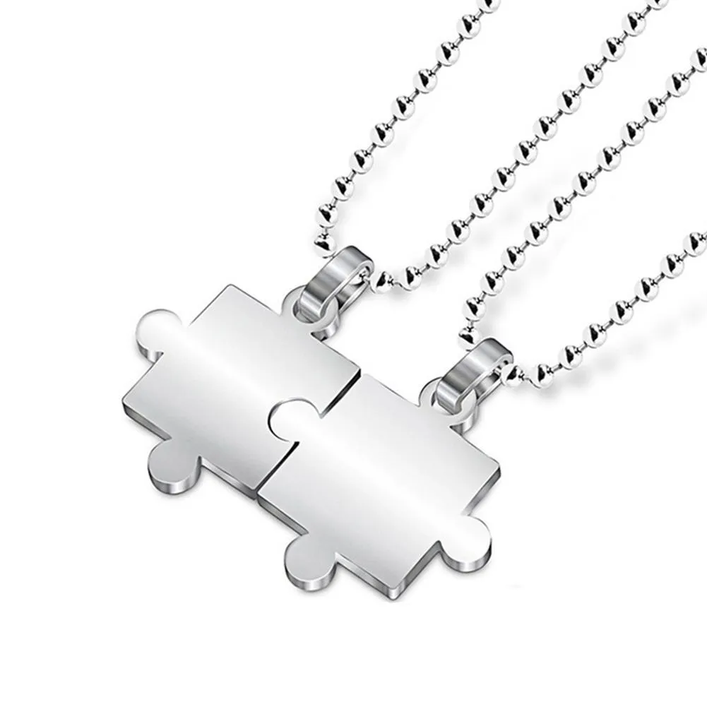 Couple Puzzle Pendant Necklaces Steel Chains For Couples Jewelry_voghion.com