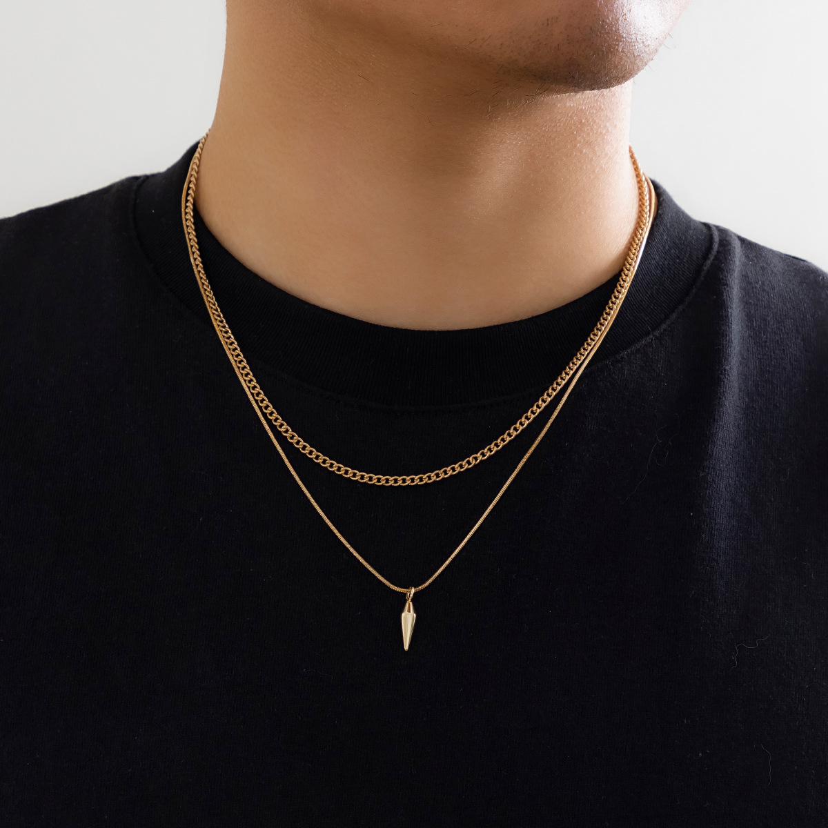 Collar con remaches apilados para hombre, joyería transfronteriza europea y americana, collar con cadena de suéter que combina con todo, estilo hip hop callejero