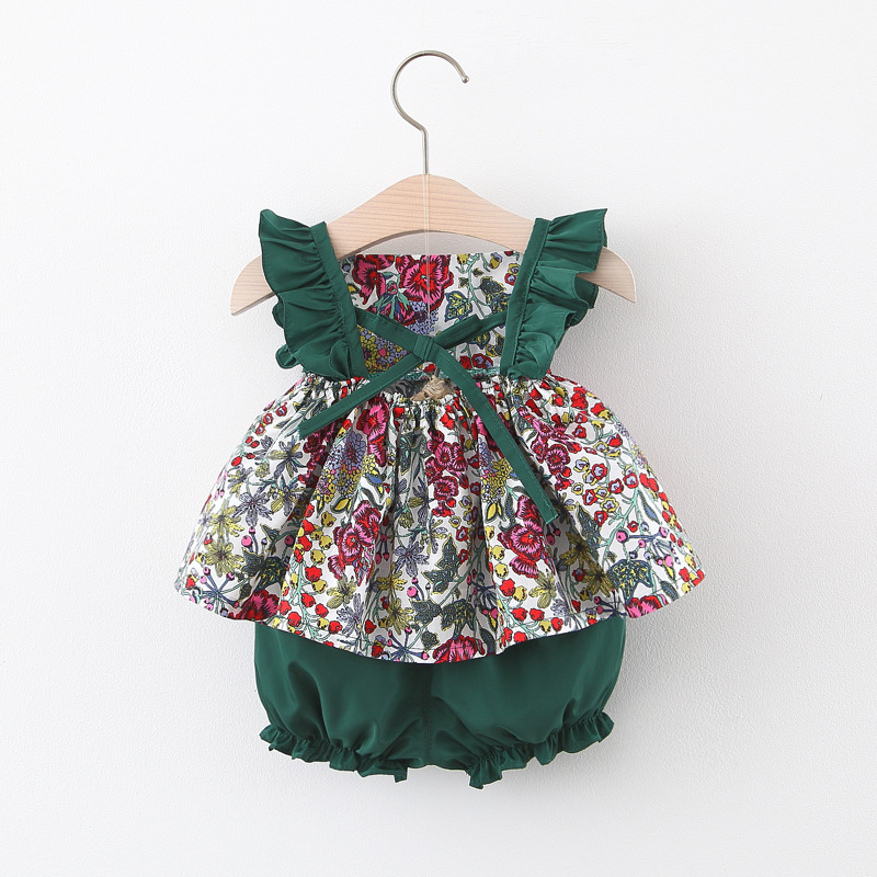 Baby Girl Set 2 Stéck Kannerkleeder 6-24 Méint Summer Blumendruck Tops Mat Shorts Kostüm_voghion.com