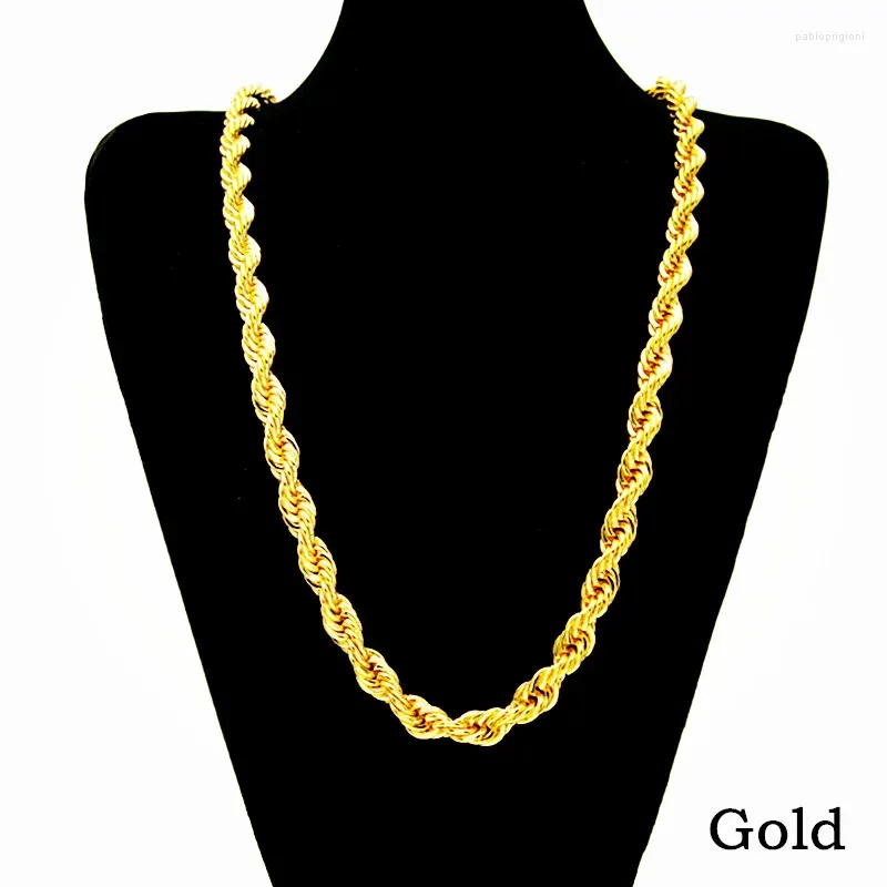 Kedjor Pure Gold Color Långa Halsband För Män Kvinnor 3/4/5mm Twisted Chain Link Halsband Collier Choker Bröllop Brud_voghion.com