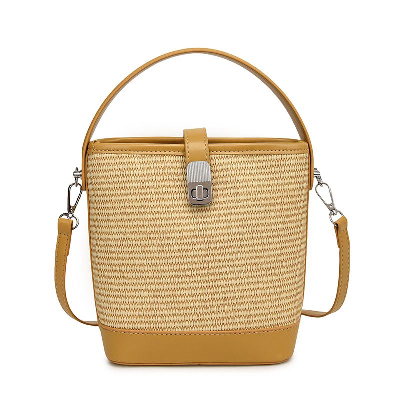 Erba di nicchia super popolare per le donne 2024 nuova borsa a secchiello per l'acqua a tracolla intrecciata versatile con blocco di colore estivo, mobile_voghion.com