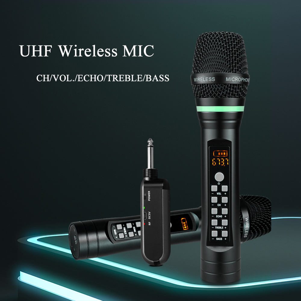 UHF käeshoitav juhtmevaba Bluetooth-karaokemikrofon Mikro-DSP kaja kõrge bassi reguleerimiskanaliga kodumikrofonid koos vastuvõtjaga_voghion.com