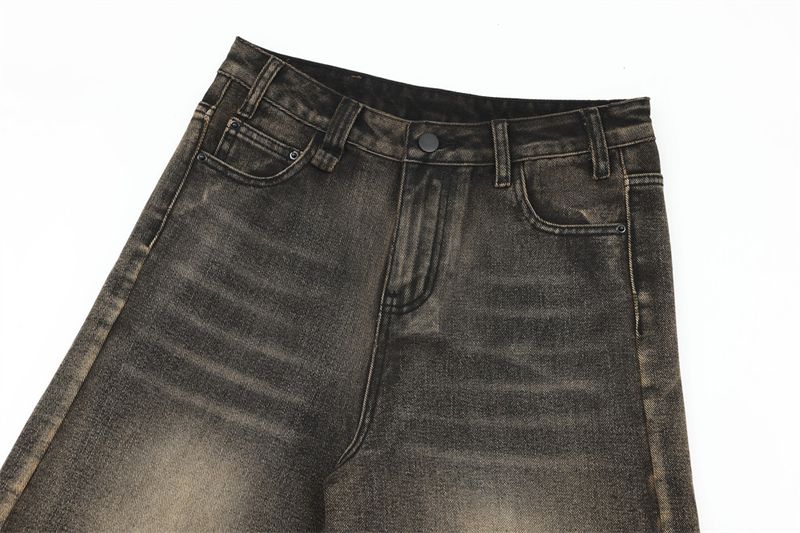 Pantaloni scurți bărbătești, din denim spălat și uzat, lejeri, casual, cu croială dreaptă, până la genunchi, stil american VIP la modă, pentru străzile principale_voghion.com