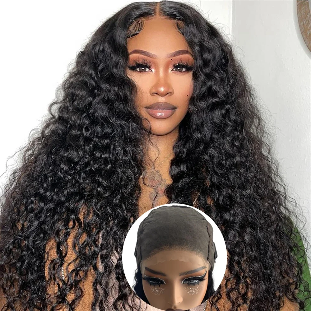 Pre-Bleached Human Hair Water Wave Lace Frontal Wigs for Women Curly HD Lace Wigs