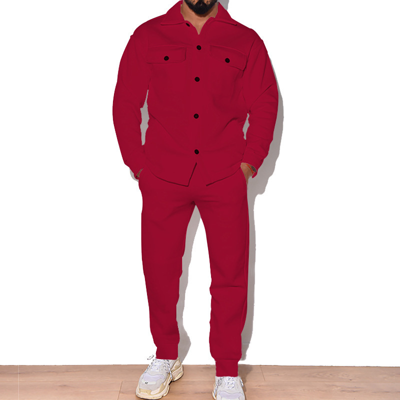 2024 Große Mode Trendy Herren Herbst Knopf Wildleder Casual Jacke Hose 2 Stück Set_voghion.com