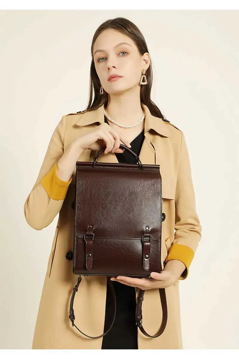 Vintage Lederrucksack Für Damen Klassischer College Stil Rucksack_voghion.com