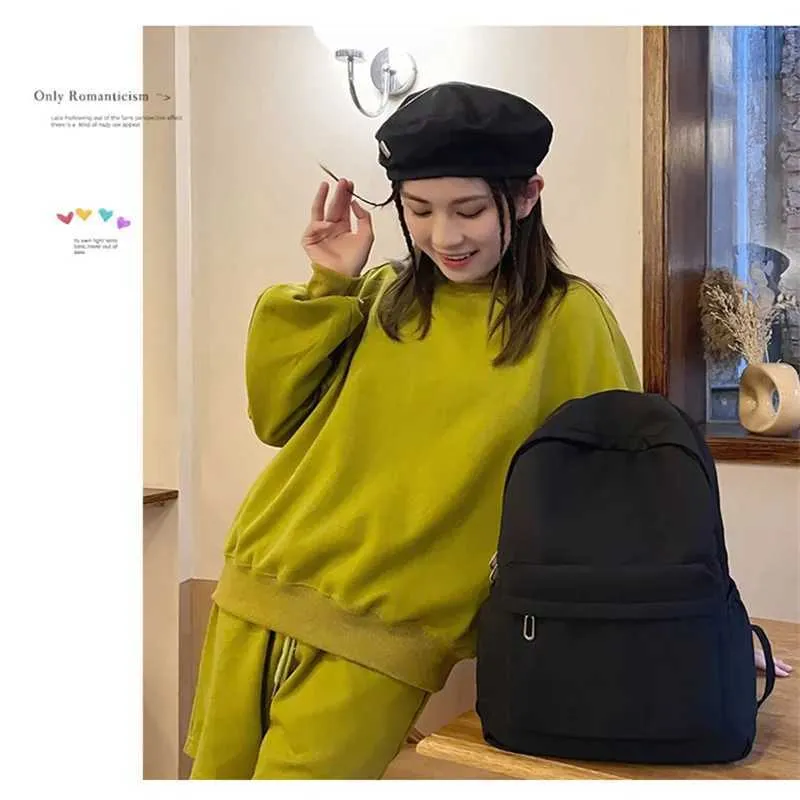 Waterproof Nylon Backpack For Women Solid Colour School Bag_voghion.com