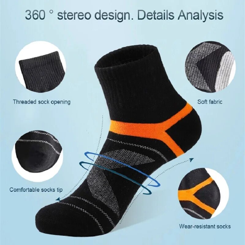 3 perechi de șosete sport negre din bumbac de înaltă calitate pentru bărbați, șosete sport casual moi, vară, absorb transpirația, respirabil, pentru bărbați_voghion.com
