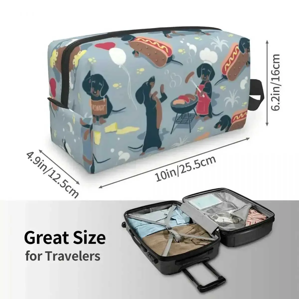 Reise-Toilettentasche mit Dackel-Motiv, Kawaii-Dachs-Soße, Wiener-Make-up-Organizer, Kosmetik-Aufbewahrungstasche für Damen, Dopp Kit Y241023_voghion.com