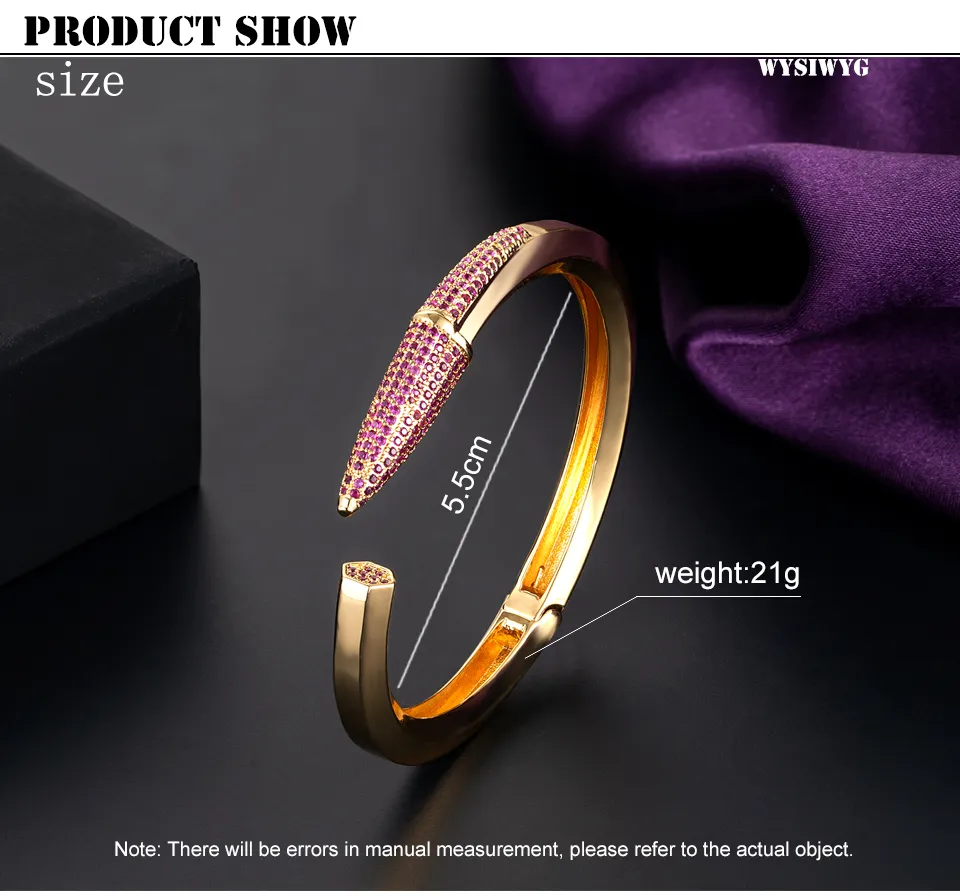 Bangle Woman Mixed Trendy Pencil Designs Cuff For Ms Wedding Purple Full Cubic Zircon Crystal Dubai Golden Party_voghion.com
