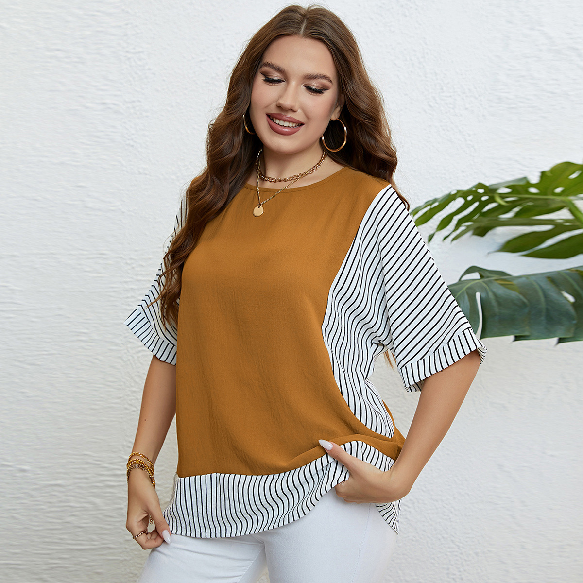 Damen Top mat ronnem Ausschnëtt, zweedeeleg, grousser Gréisst_voghion.com