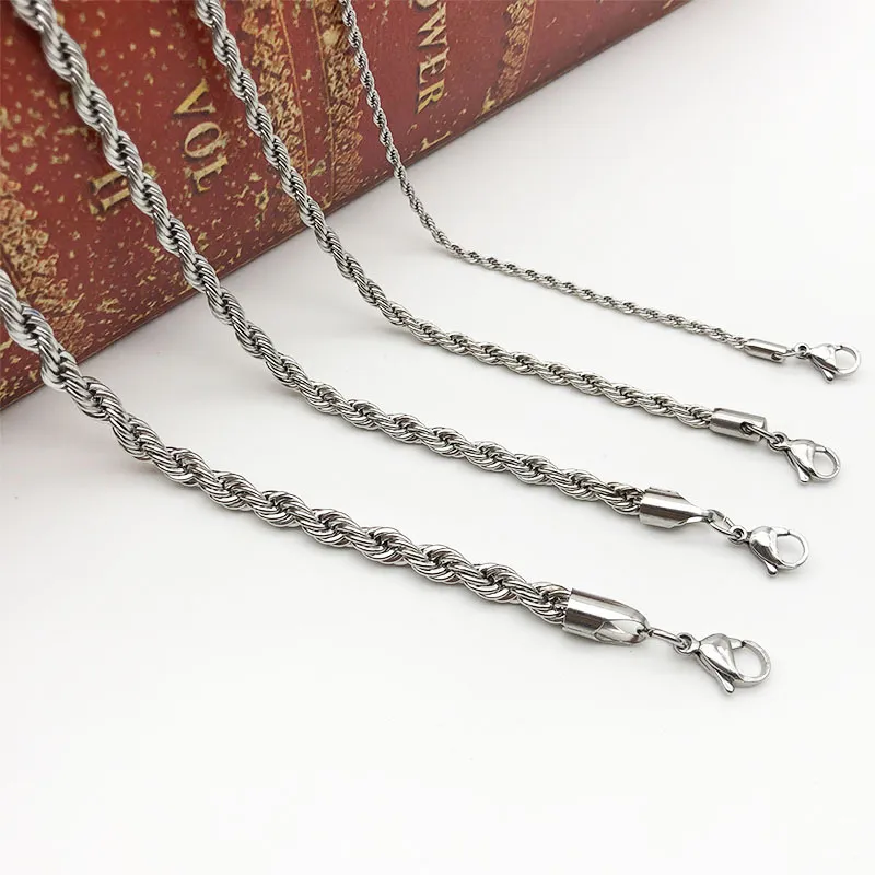 Collana con catena in corda di acciaio inossidabile da 2-5 mm, non sbiadisce, impermeabile, girocollo, uomo, donna, gioielli hip hop twist 316L_voghion.com