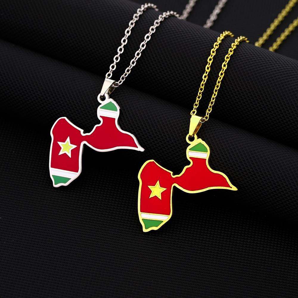 Hot Selling Men and Women Fashion Ethnic Style Stainless Steel France Guadeloupe Map Flag Pendant Necklace