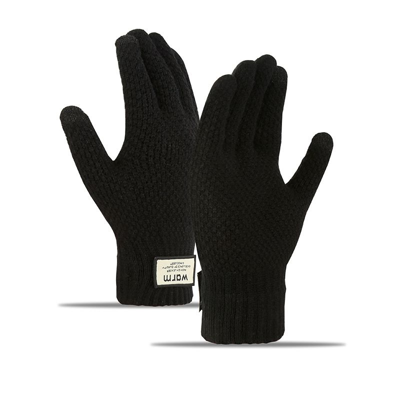 Gestrickte Handschuhe für Herren-Fahrradhandschuhe mit Plüsch und dicker Isolierung, winddichter Touchscreen im Winter, Strickhandschuhe_voghion.com