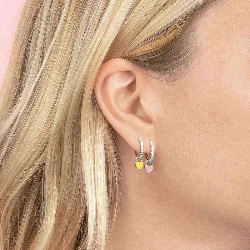 BOAKO placage boucles d'oreilles avec mignon bonbon néon émail coeur breloque goutte boucle d'oreille couleur or argent pour les filles L220614_voghion.com