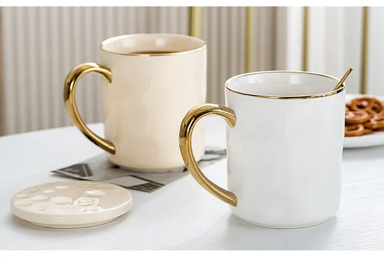 Nordic Style Ceramic Coffee Mug With Gold Rim For Tea And Milk_voghion.com