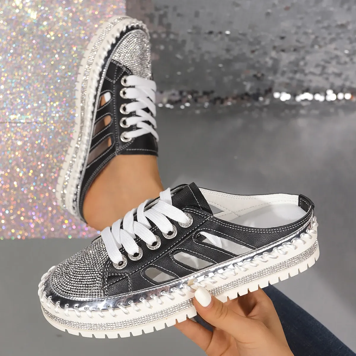 trend Woman Crystal Half Slippers For Women Flat Platform Comfortable Elegant Shoes Bg Women's Sandals 1b46 Platm_voghion.com