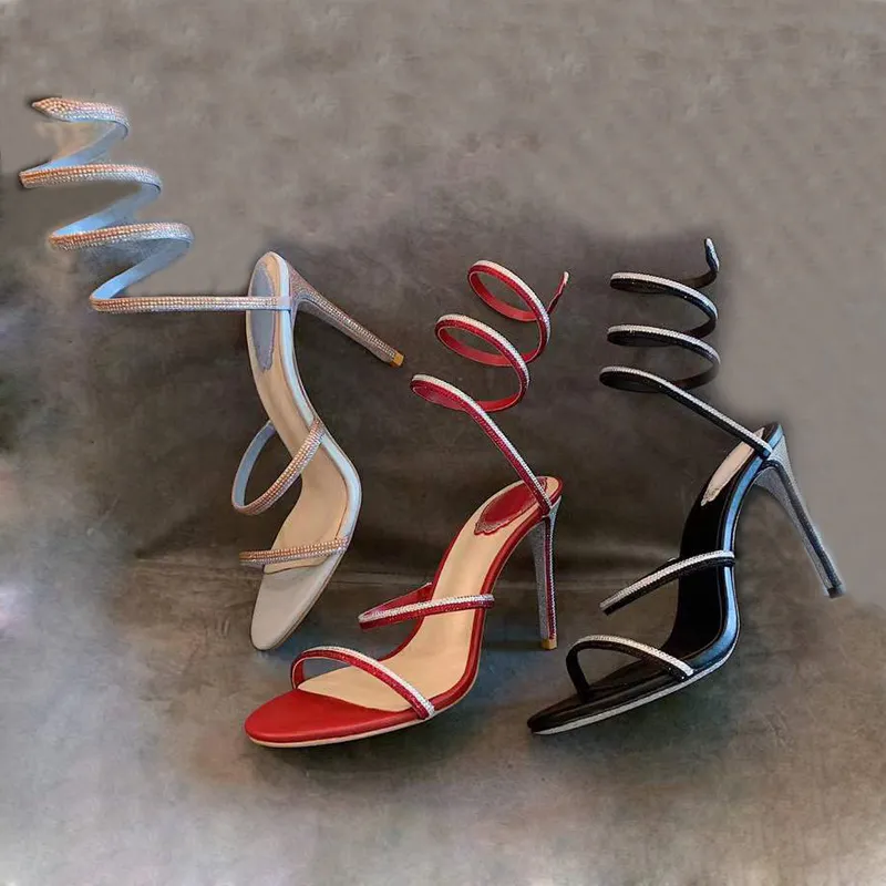 Rhie stiletto sandalen 95mm Avond dames hoge hakken Enkel Wraparound designer fabrieksschoen Met doos Grote maten schoenen_voghion.com